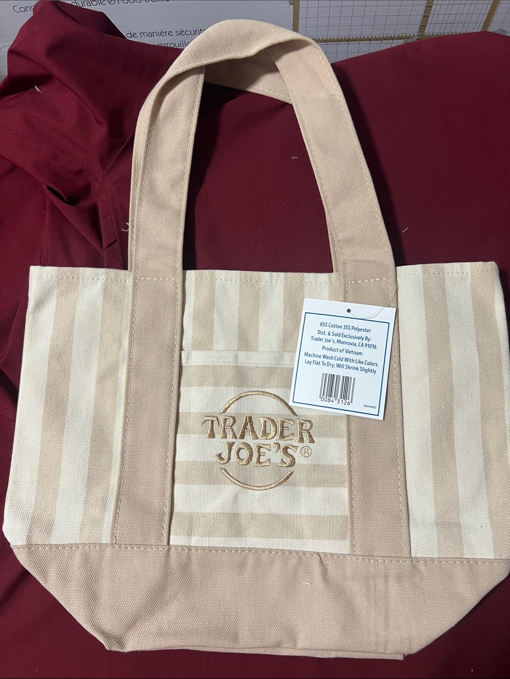 Trader Joe's Beige Striped Canvas Tote
